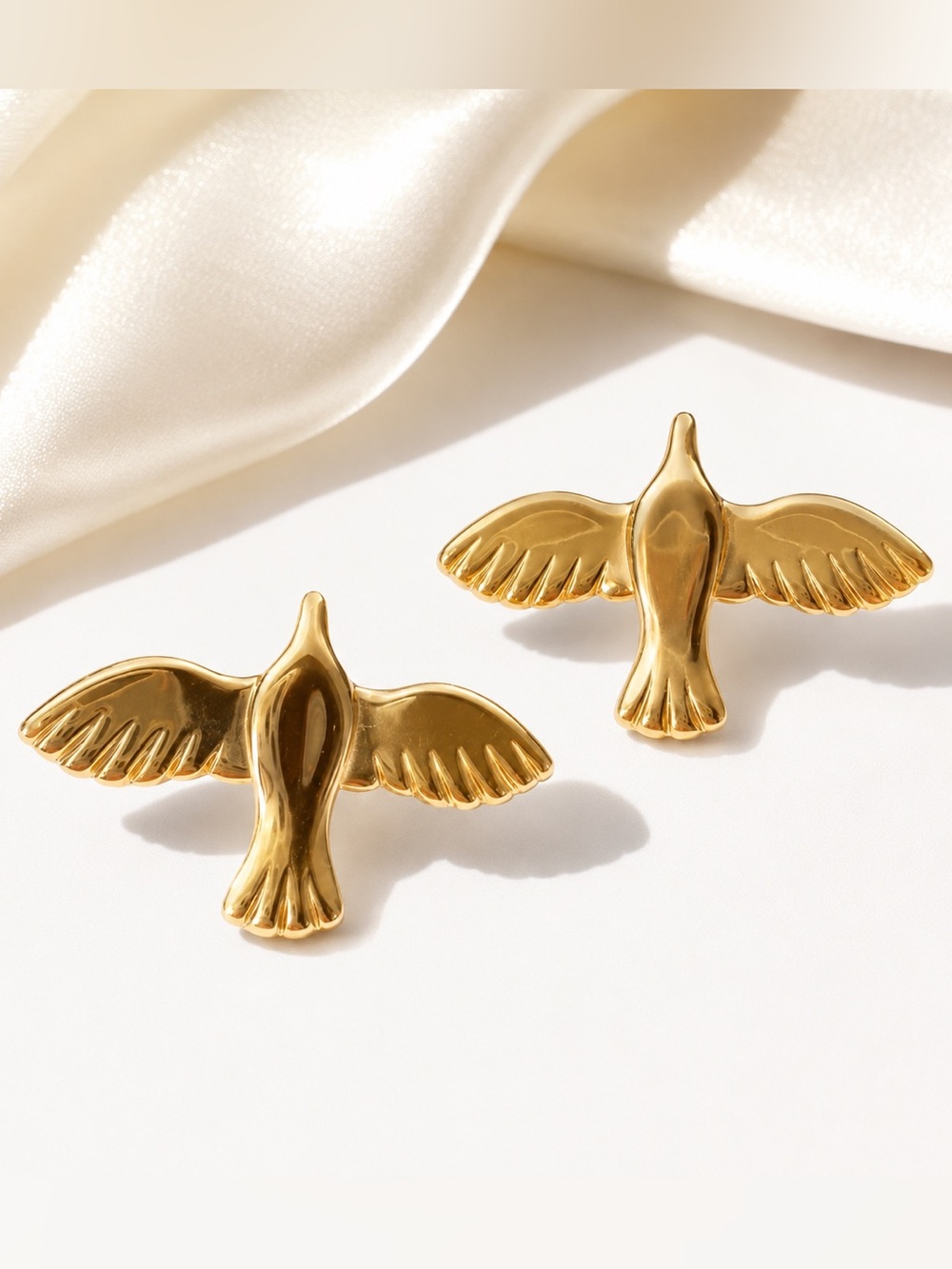 Gold Bird Wing Earrings - Sculpted Dove Design